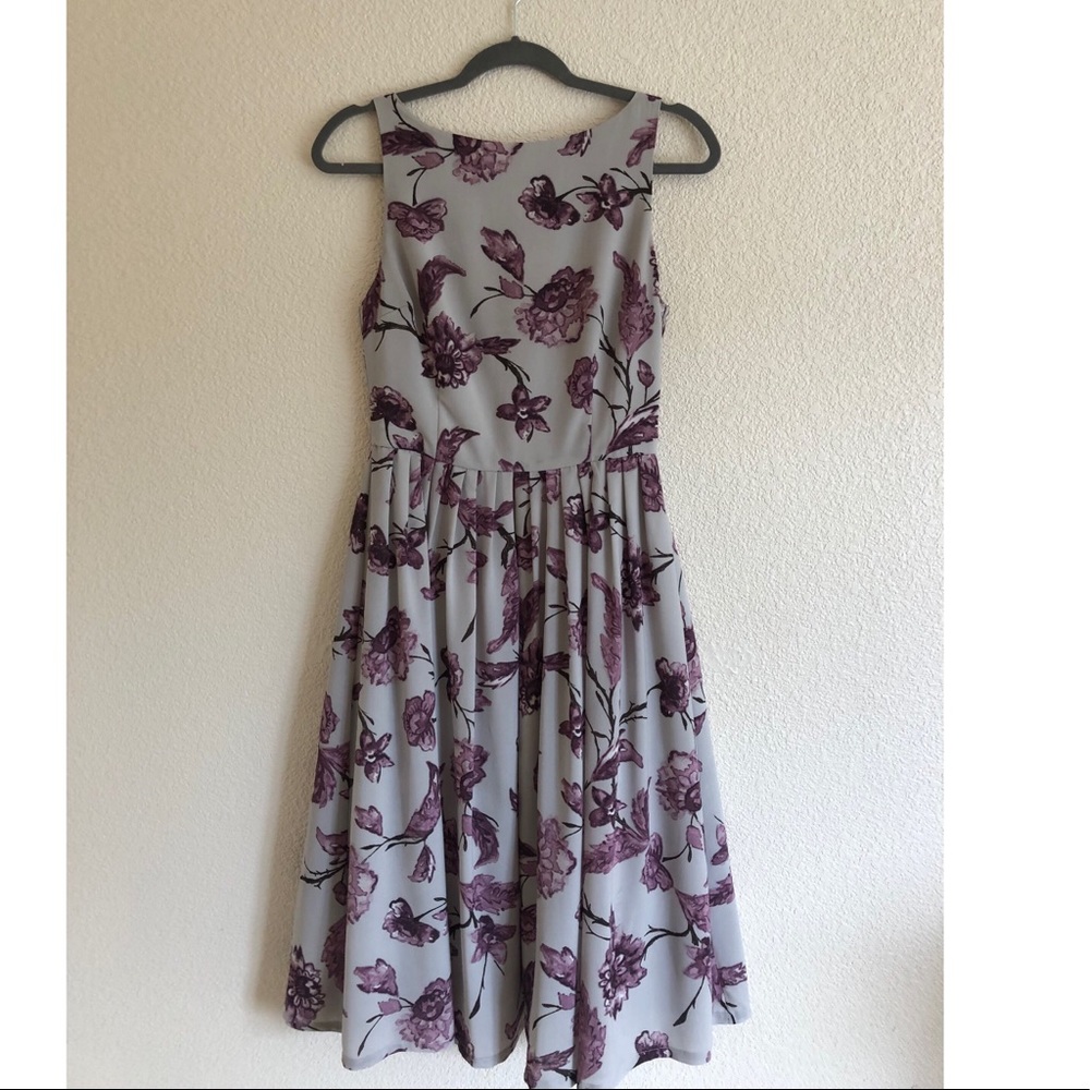 BB Dakota Gray and Purple Floral Midi Tea Dress